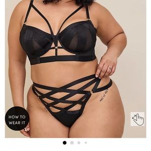 Torrid OVERT STRAPPY SATIN TANGA PANTY size 00 (M/10) black